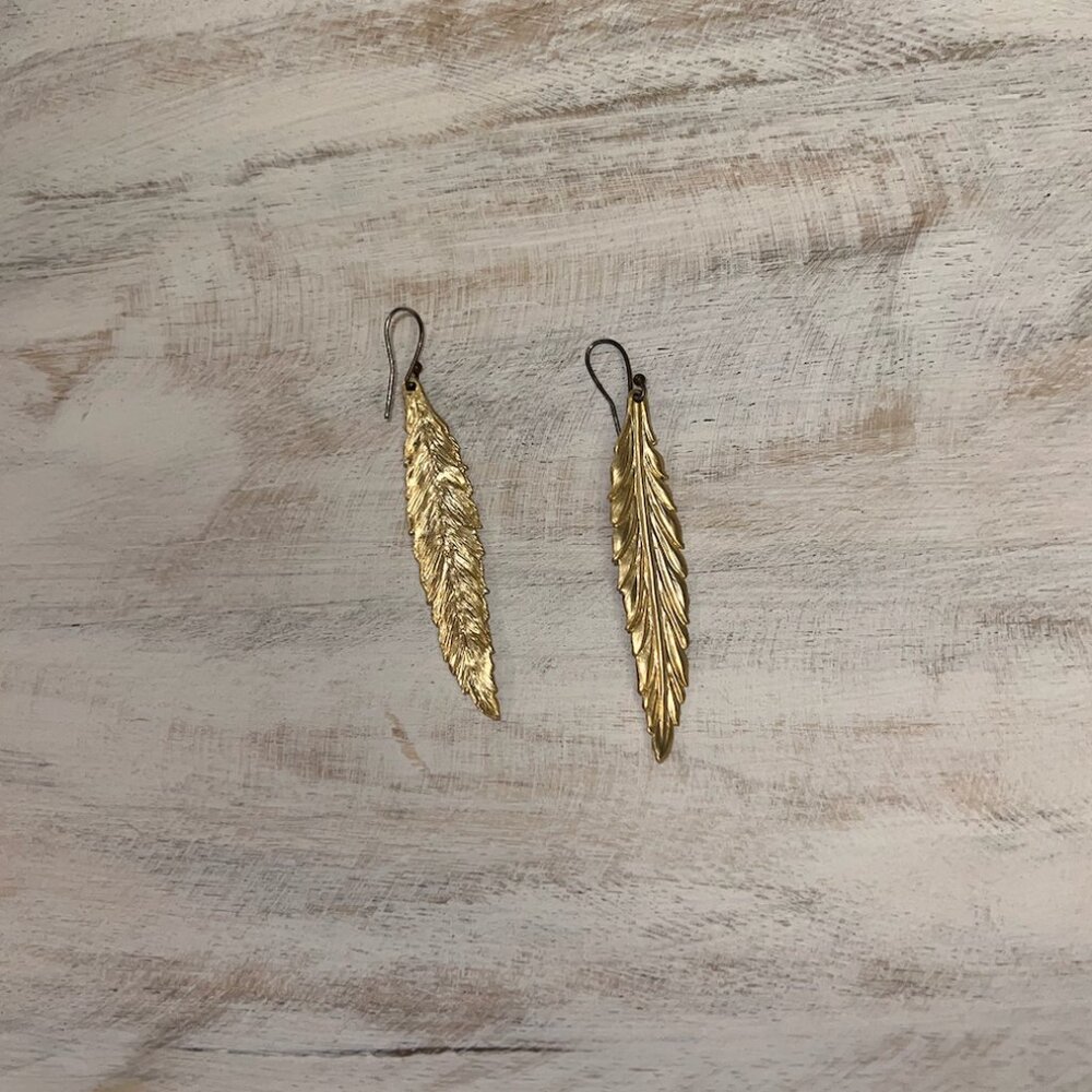 Gold Long Leaf Earrings